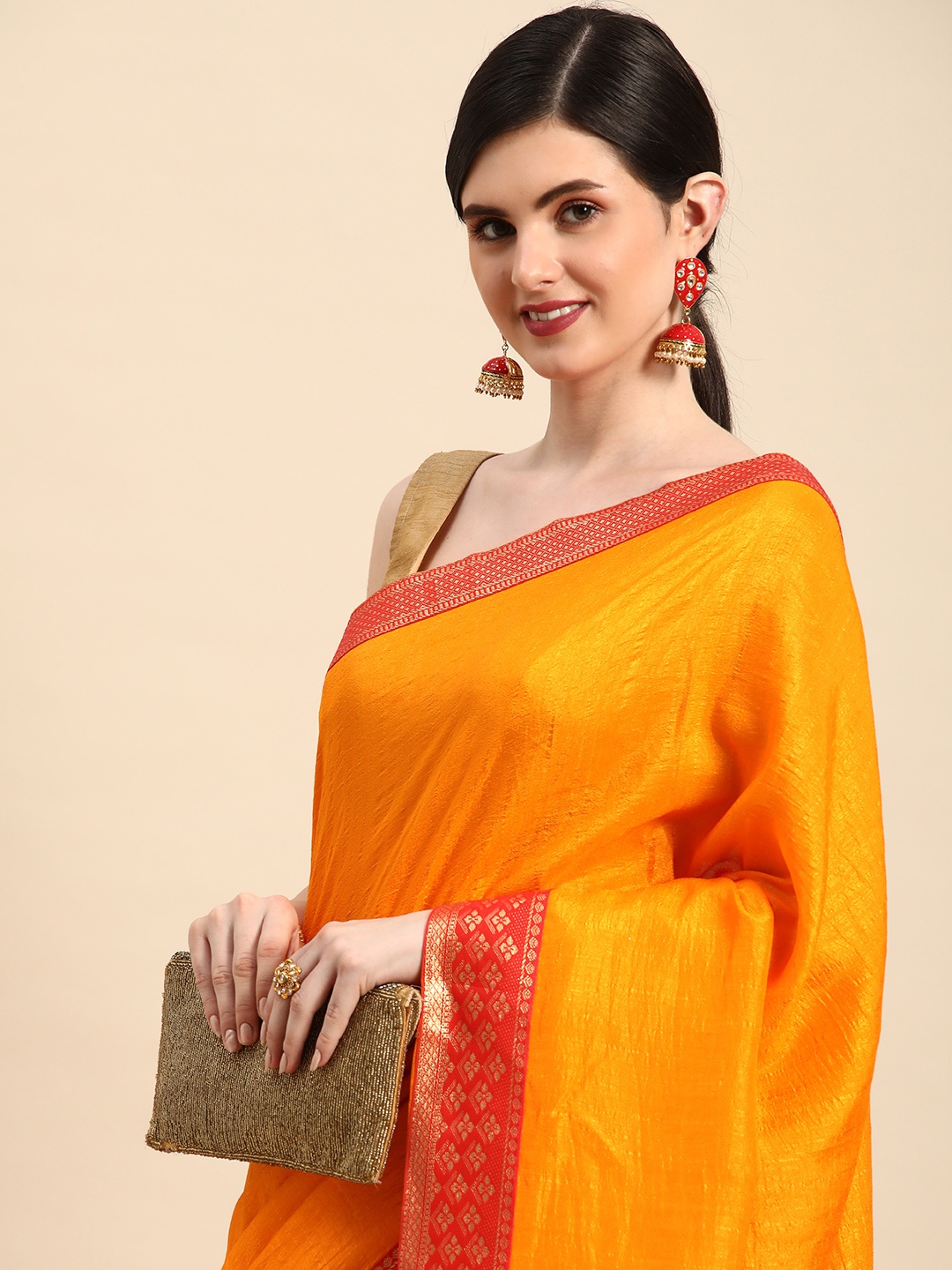 

Indian Women Yellow & Red Gotta Patti Silk Blend Designer Saree