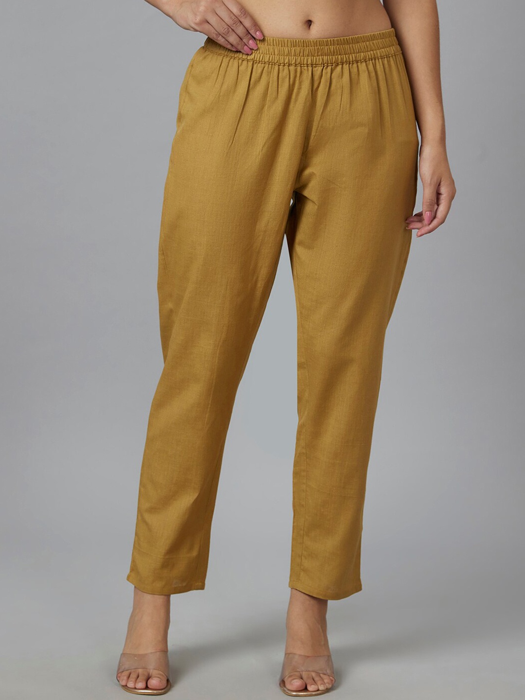 

Globus Mid-Rise Elasticated Pleated Waist Straight Ethnic Trousers, Gold