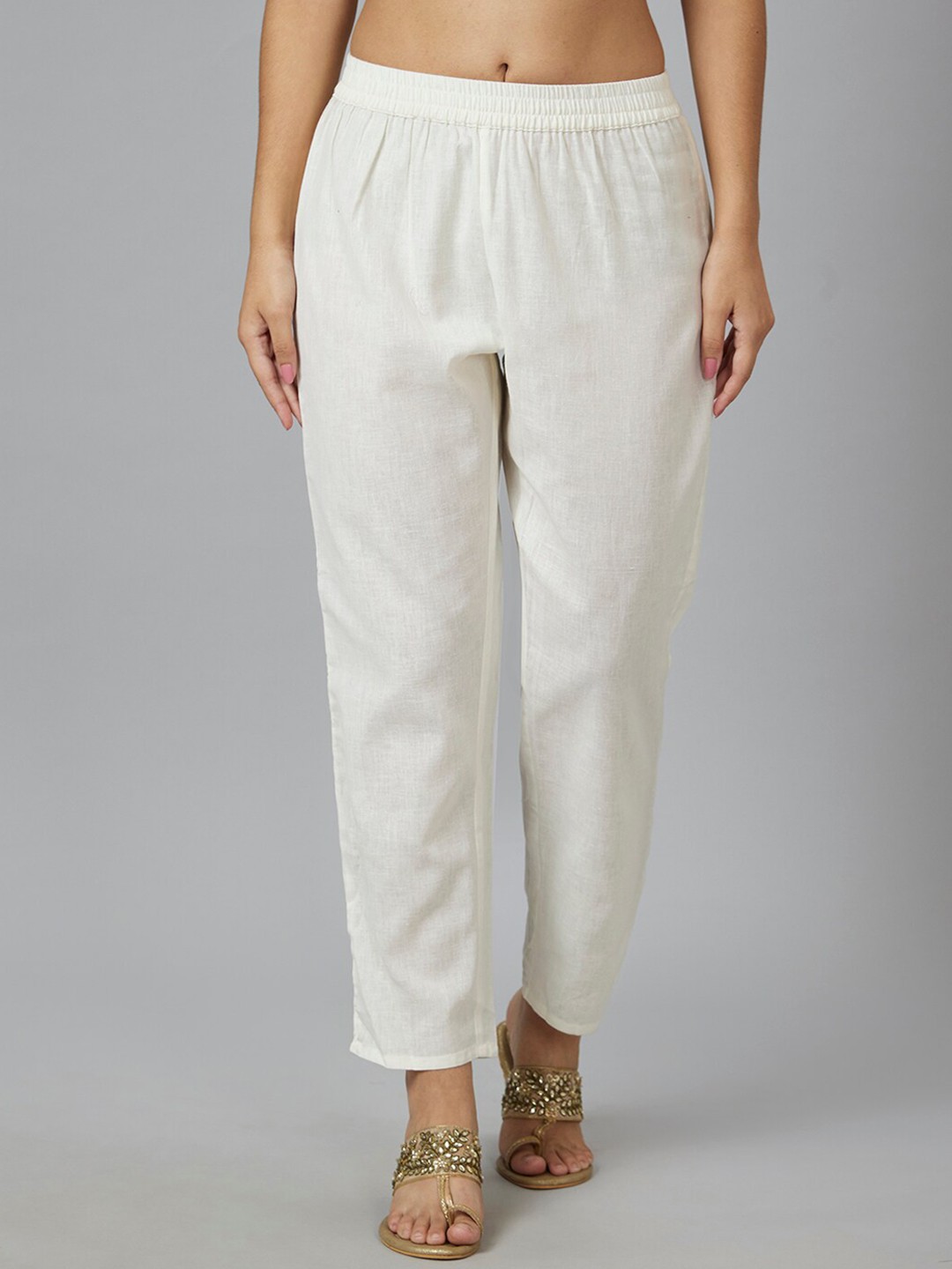 

Globus Women Mid-Rise Straight Ethnic Trousers, Off white