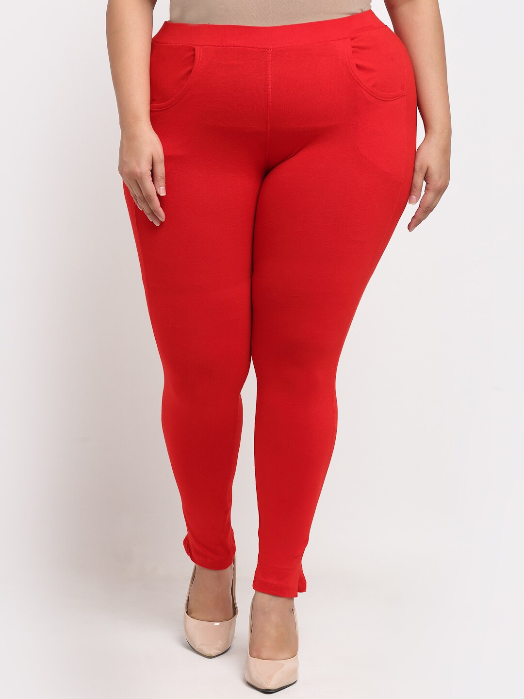

TAG 7 Women Plus Size Cotton Ankle Length Leggings, Red