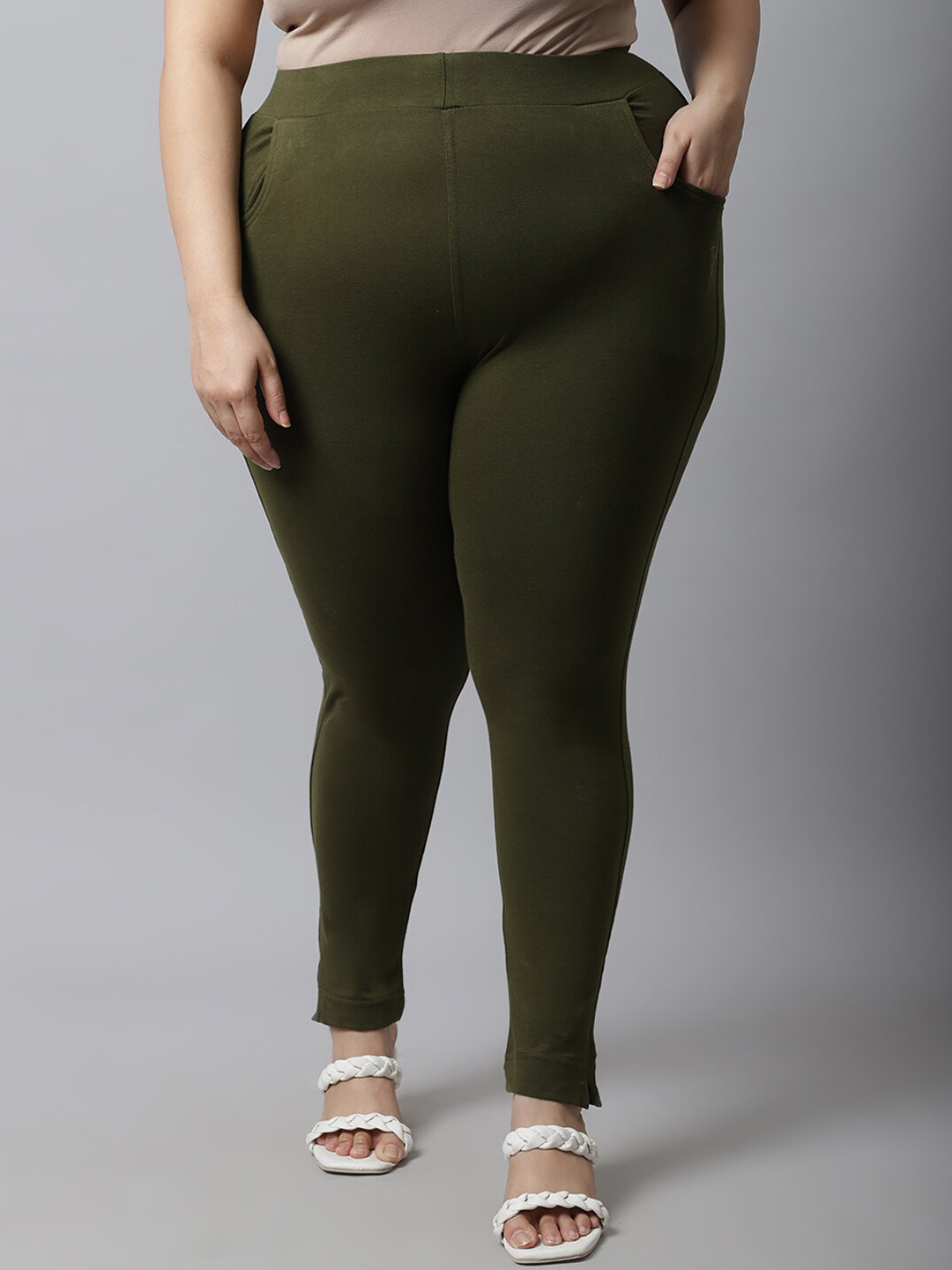 

TAG 7 Women Plus Size Cotton Ankle Length Leggings, Olive