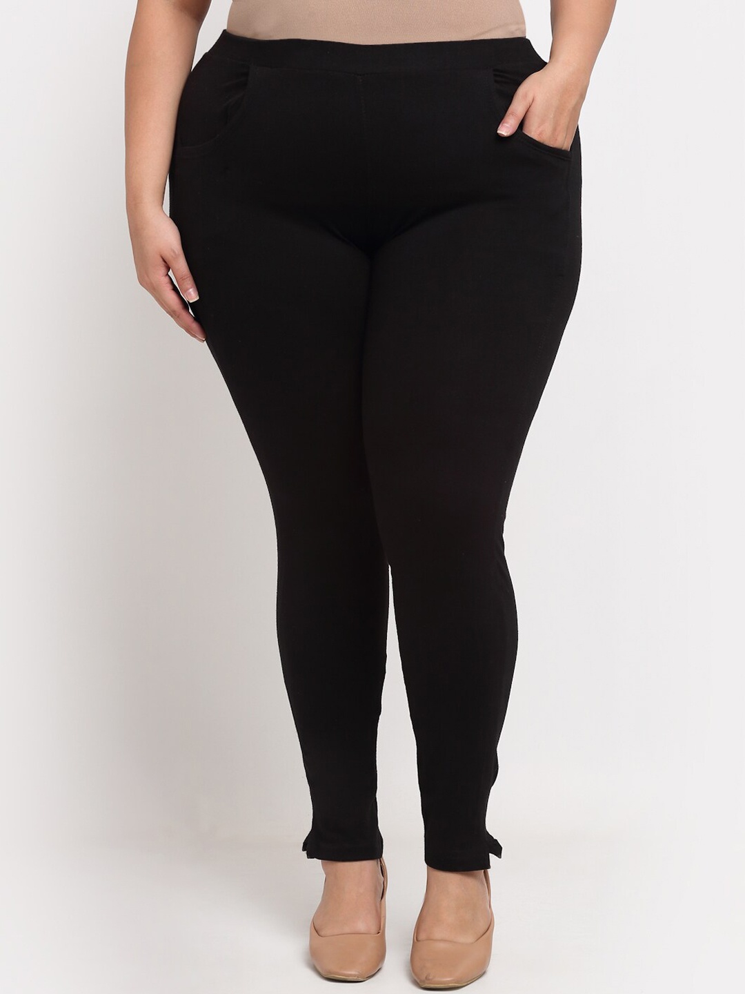 

TAG 7 Women Plus Size Ankle Length Cotton Leggings, Black