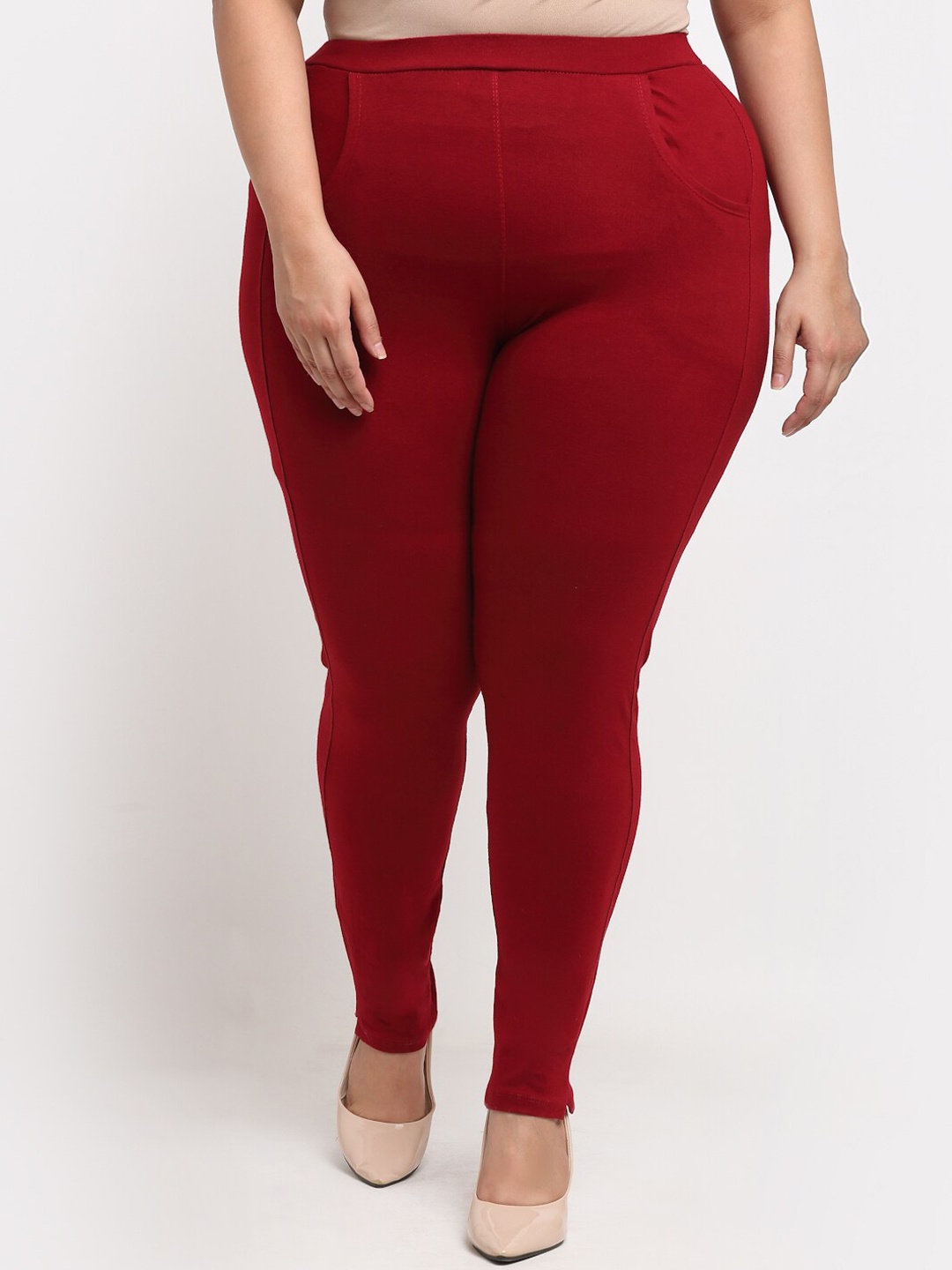 

TAG 7 Women Plus Size Ankle Length Cotton Leggings, Maroon