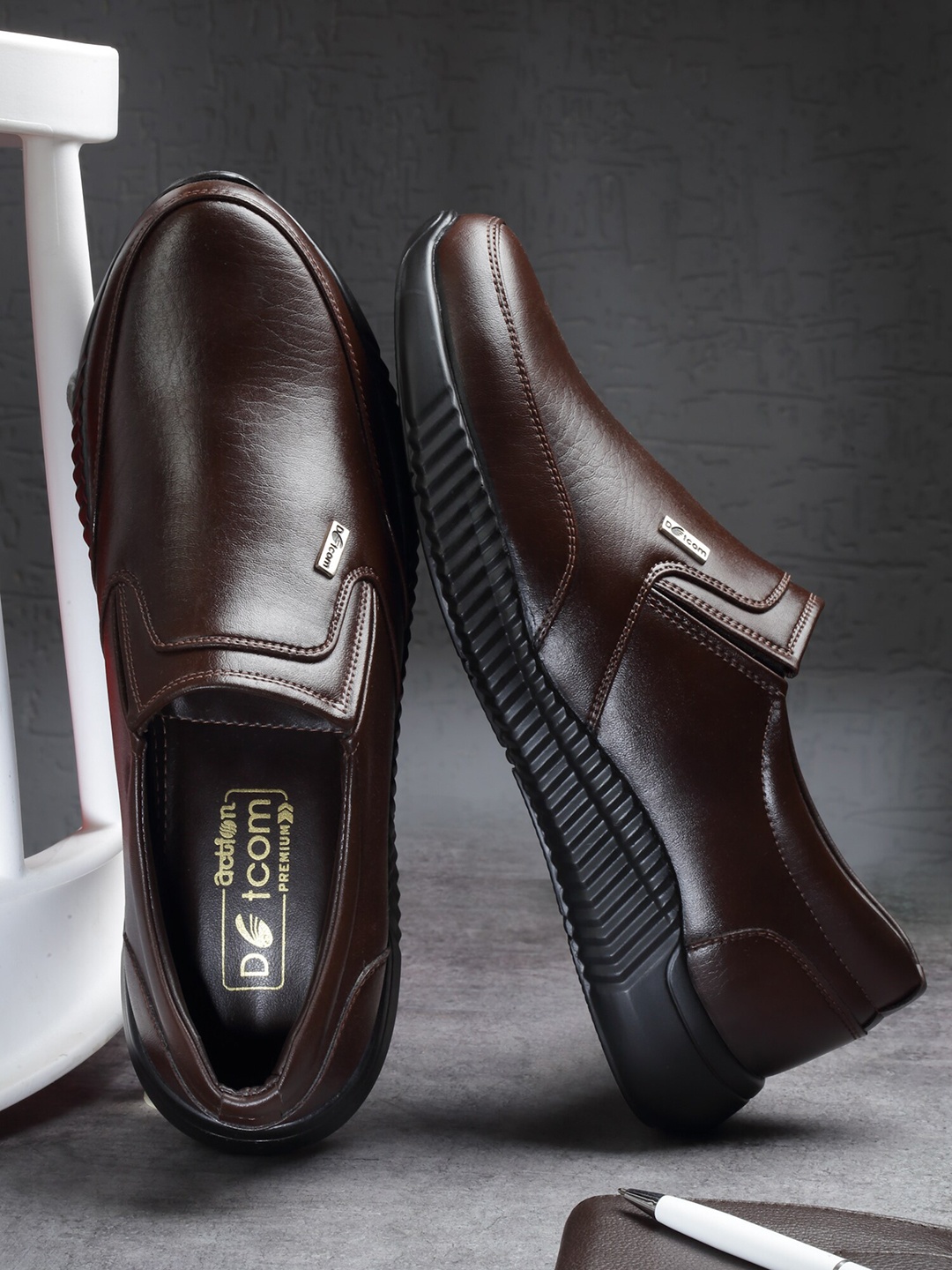 

Action Men Textured Formal Slip-On Shoes, Brown