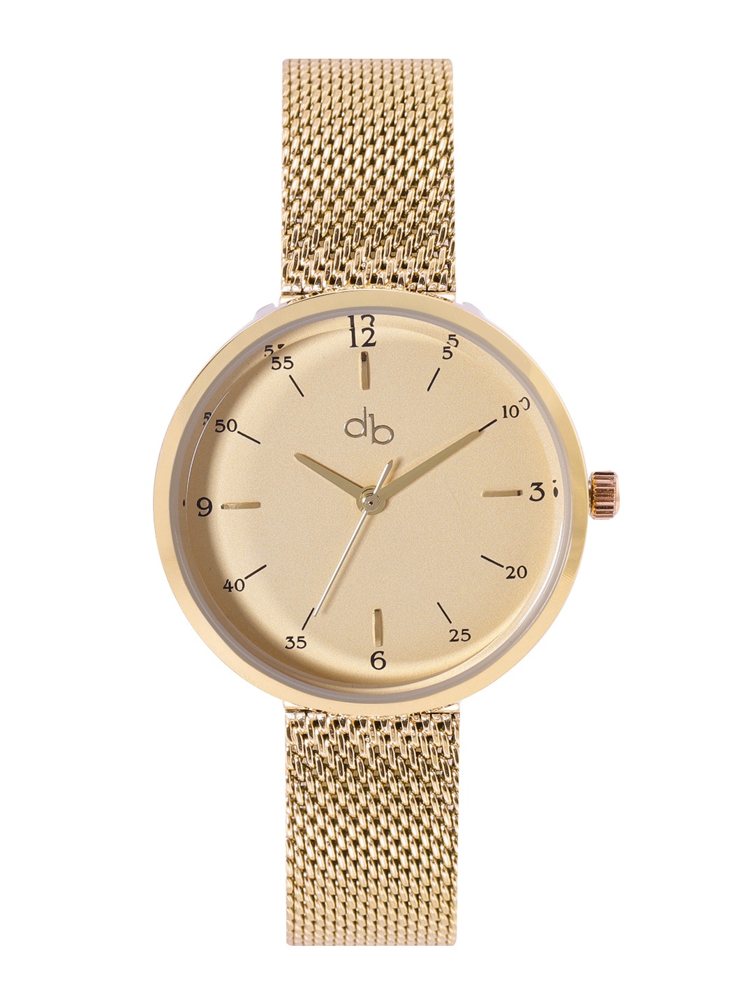 

DressBerry Women Gold-Toned Brass Embellished Dial & Rose Gold-Plated Stainless Steel Textured Straps Watch