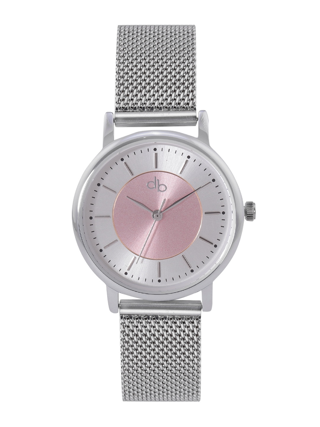 

DressBerry Women Pink Brass Embellished Dial & Steel Toned Stainless Steel Textured Straps Analogue Watch