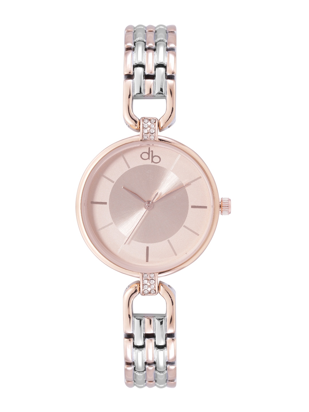

DressBerry Women Rose Gold-Toned Brass Dial & Multicoloured Stainless Steel Textured Straps Analogue Watch