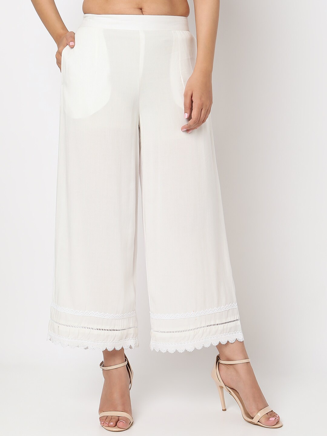 

Ethnicity Women Self Designed Mid Rise Palazzos, White