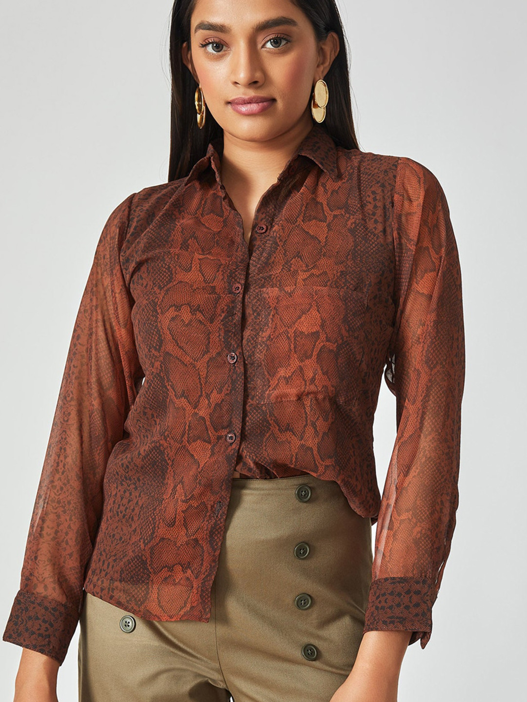 

Emmyrobe Animal Printed Shirt Style Top, Brown