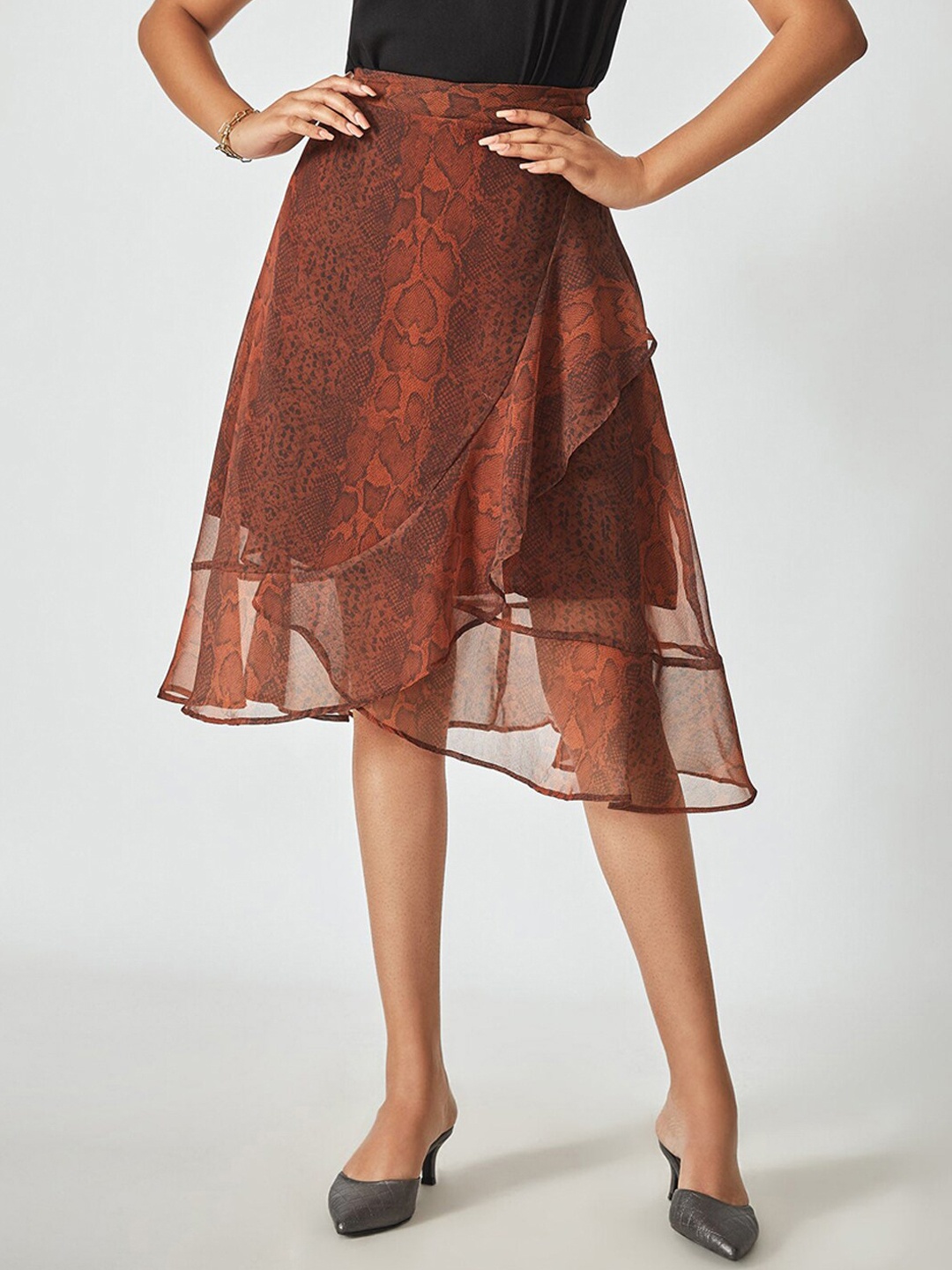 

Emmyrobe Women Animal Printed Tulip Flared Skirt, Brown