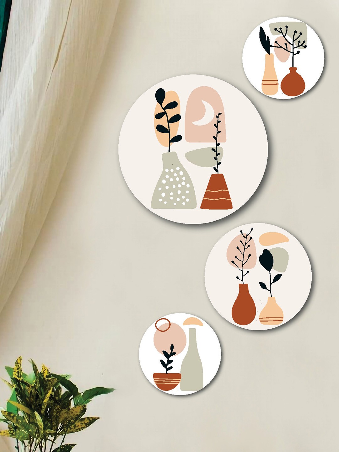 

SAF Pink & Brown 4-Pieces Abstract Printed Round Wall Art