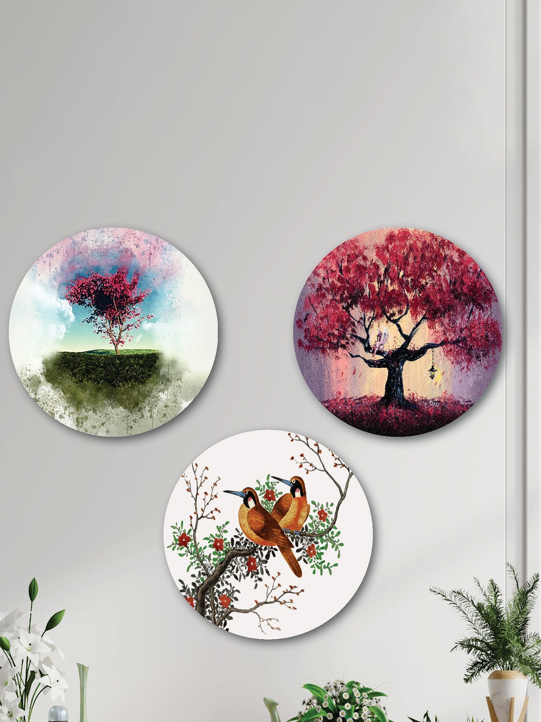 

SAF White & Green 3-Pieces Birds & Tree Wall Art