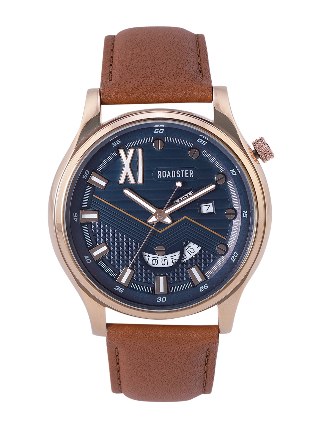 

Roadster Men Blue Brass Embellished Dial & Brown Leather Straps Analogue Watch