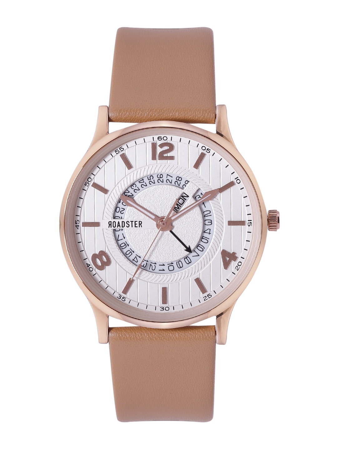 

Roadster Men White Brass Embellished Dial & Beige Leather Straps Analogue Watch