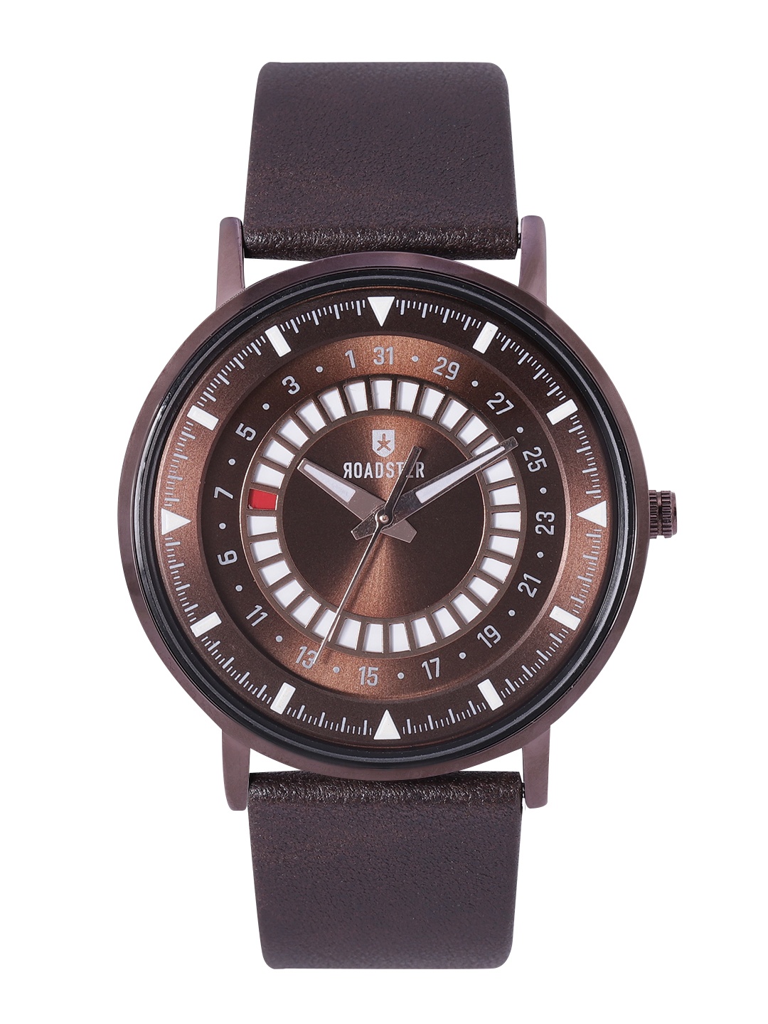 

Roadster Men Brown Brass Embellished Dial & Brown Leather Straps Analogue Watch