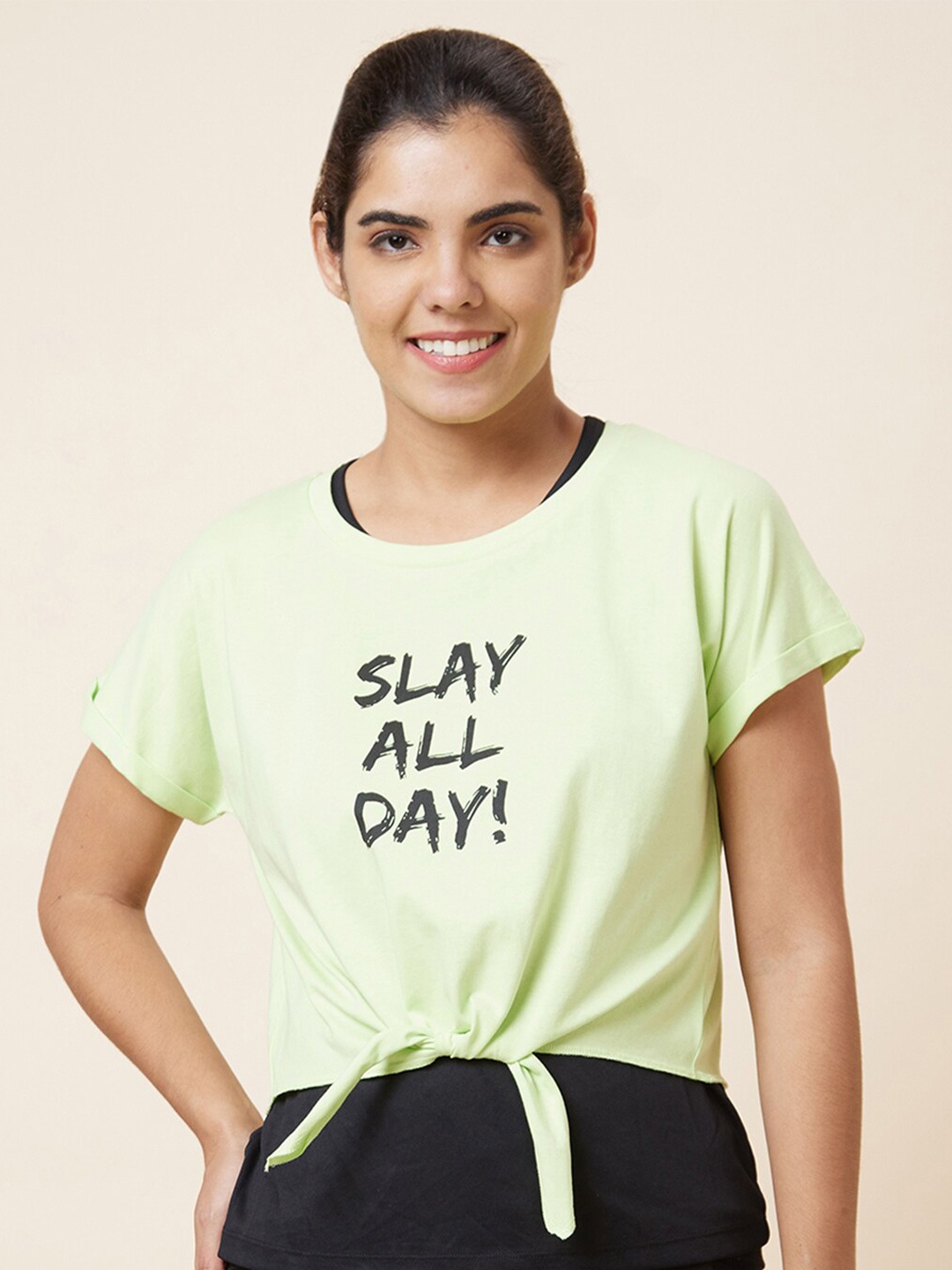 

Globus Typography Printed Pure Cotton T-Shirt, Lime green