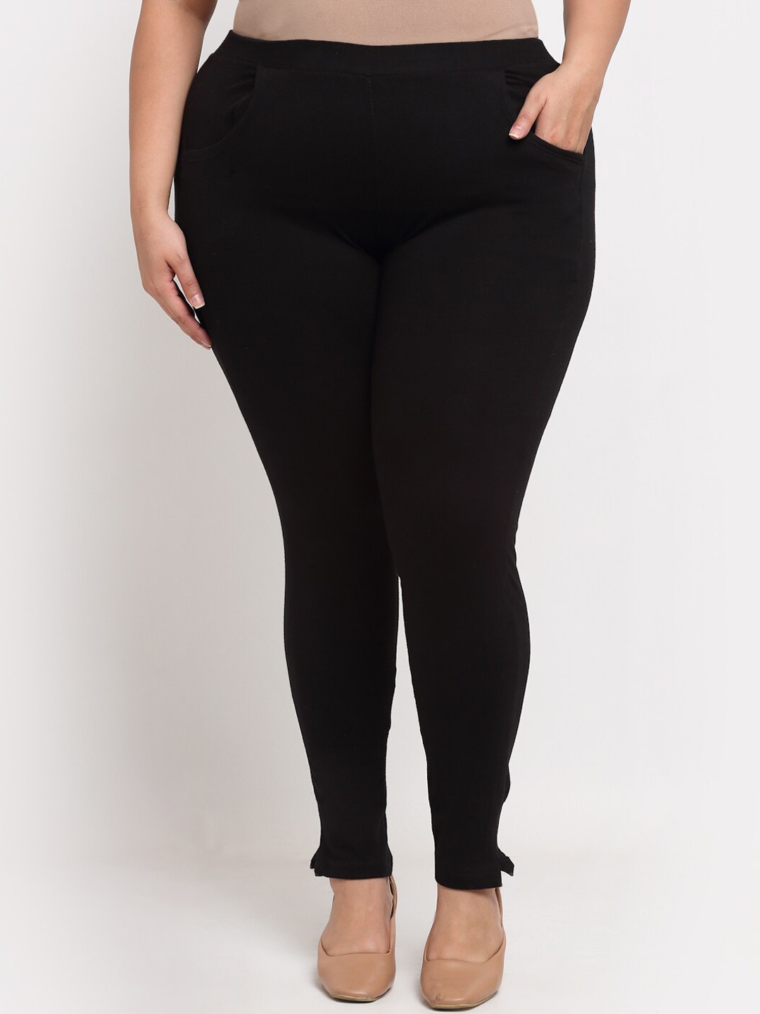 

TAG 7 PLUS Women Plus Size Ankle-Length Cotton Leggings, Black