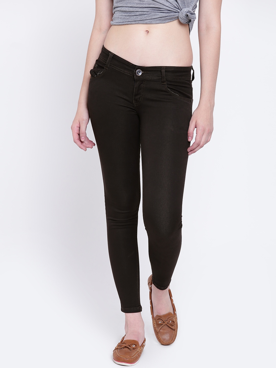 

High Star Women Coffee Brown Slim Fit Mid-Rise Clean Look Stretchable Jeans