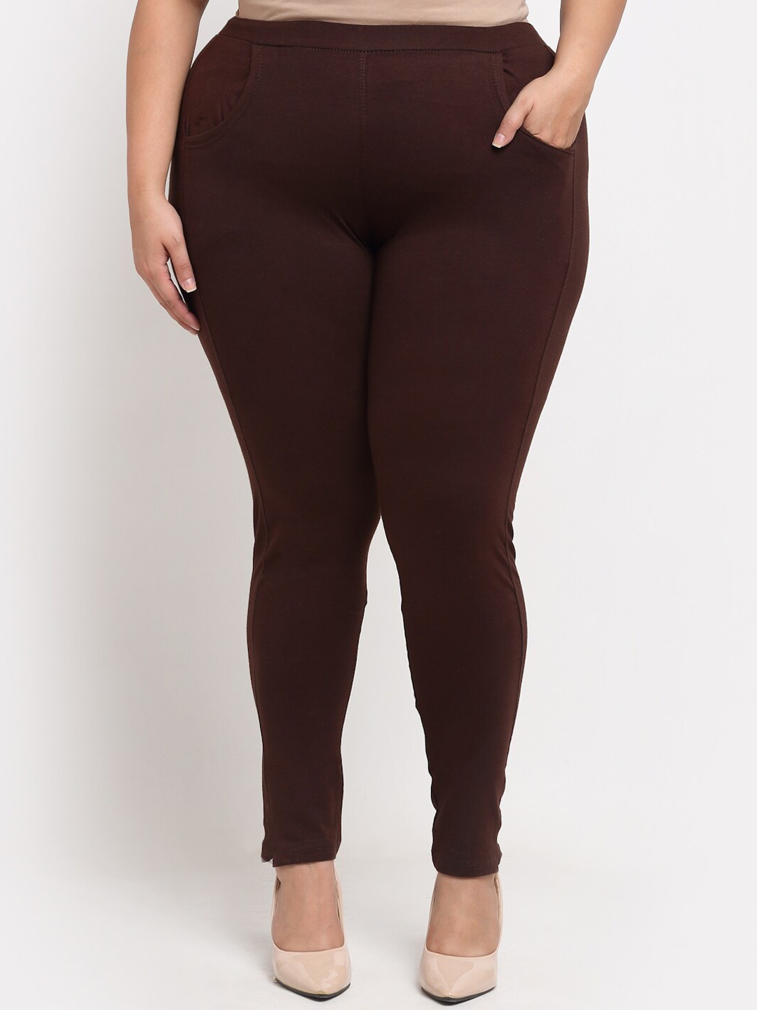 

TAG 7 PLUS Women Plus-Size Ankle-Length Leggings, Brown
