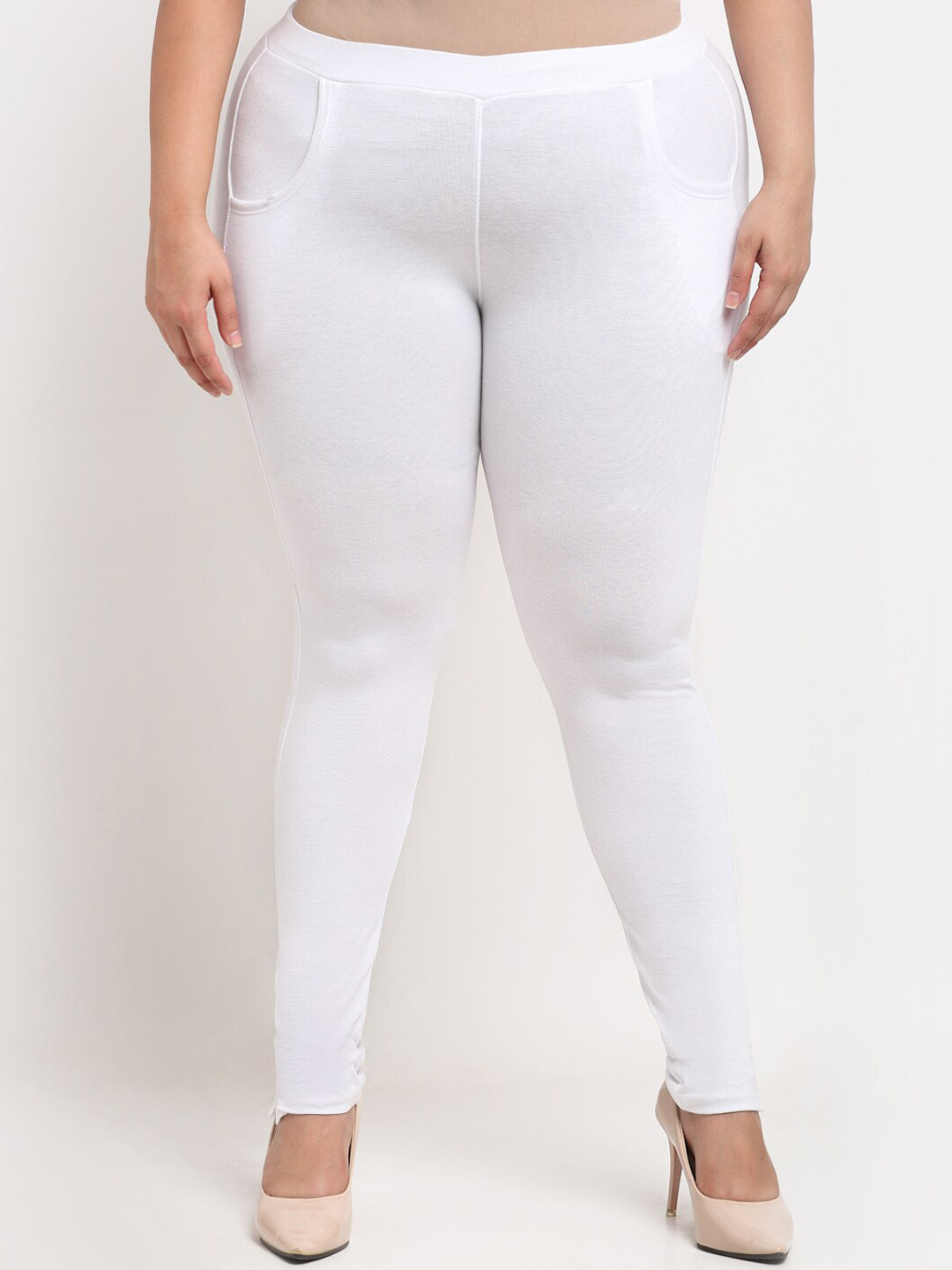 

TAG 7 PLUS Women Plus-Size Ankle-Length Cotton Leggings, White