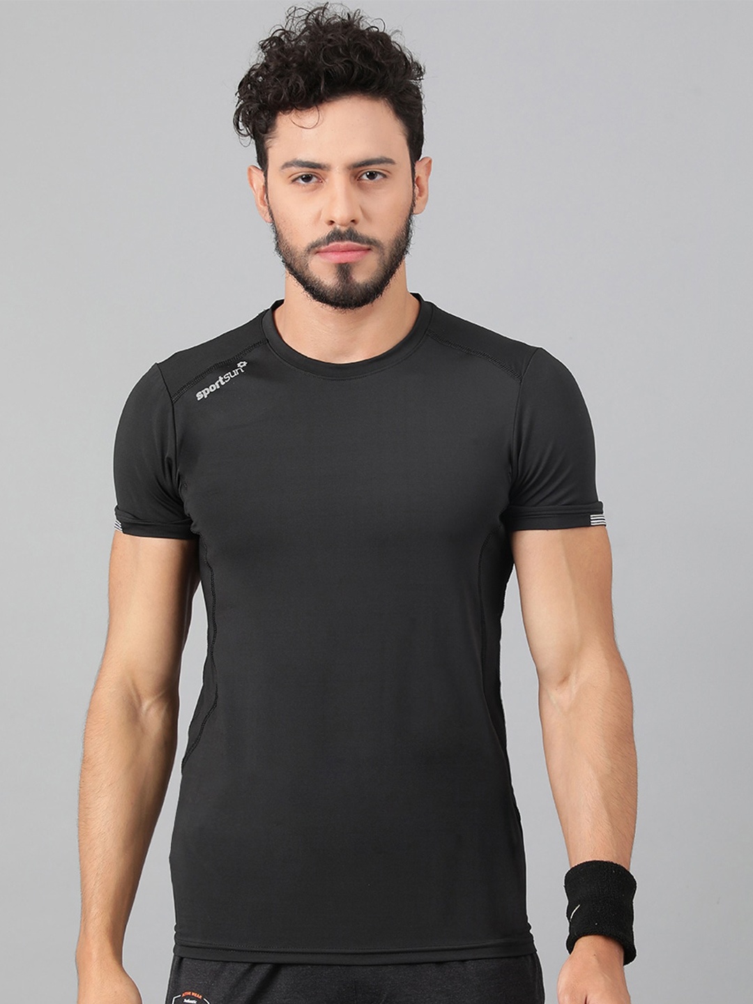 

SPORT SUN Round Neck Sports T-shirt, Black