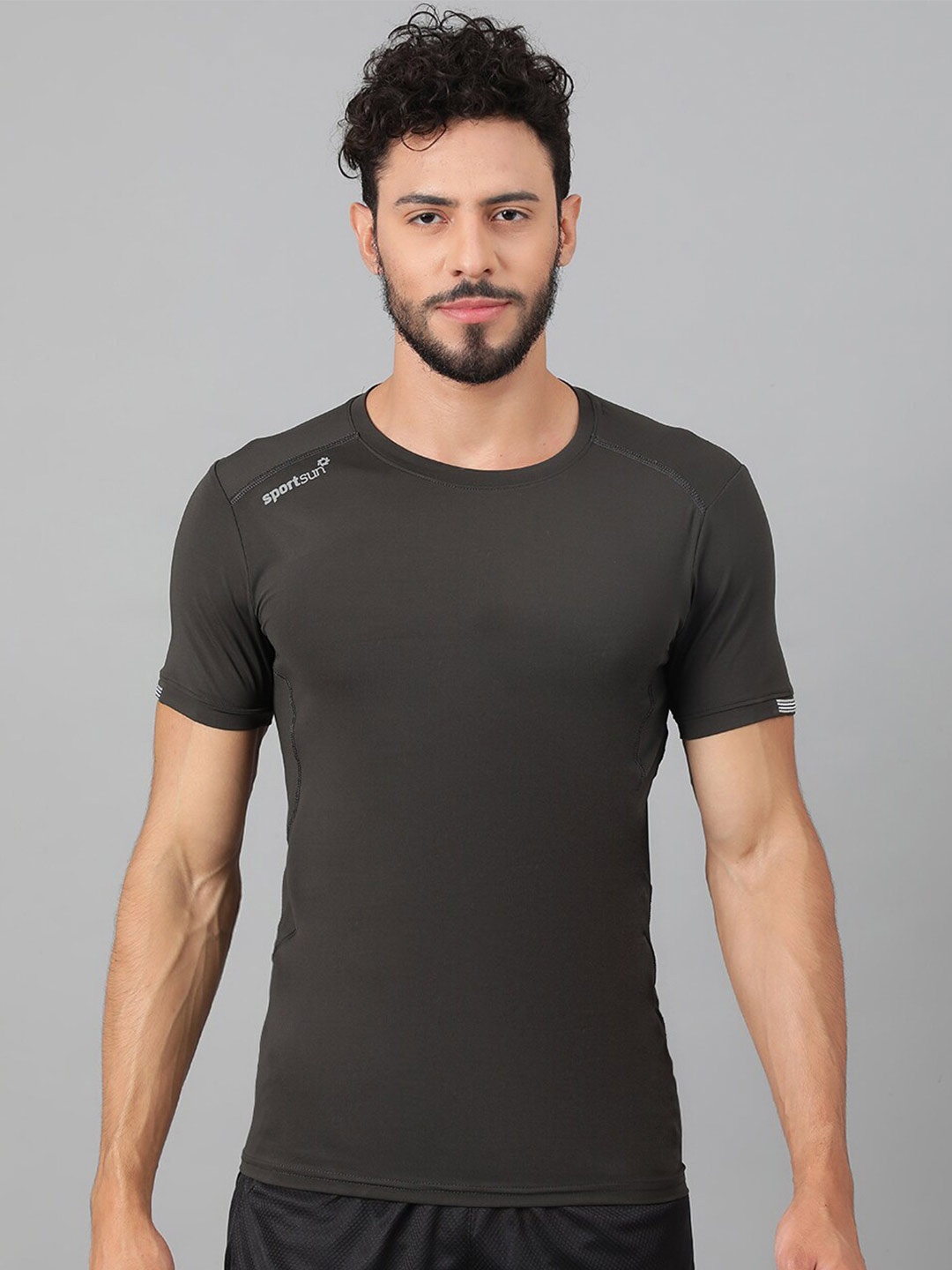 

SPORT SUN Round Neck Running Sports T-shirt, Grey