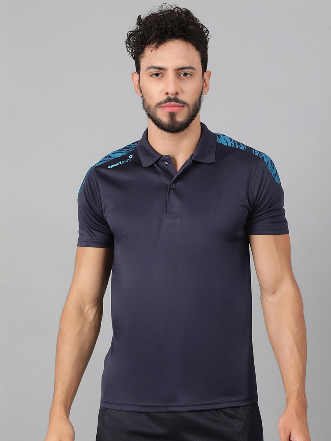 

SPORT SUN Polo Collar T-shirt, Navy blue