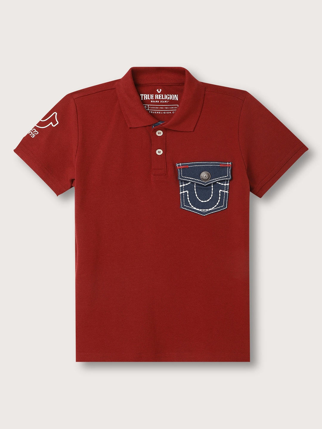 

True Religion Boys Cotton Polo Collar T-shirt, Burgundy