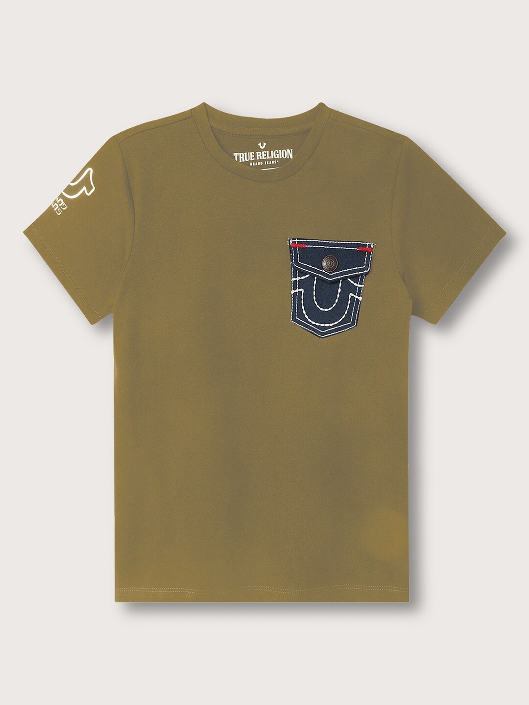 

True Religion Boys Round Neck Cotton T-shirt, Olive