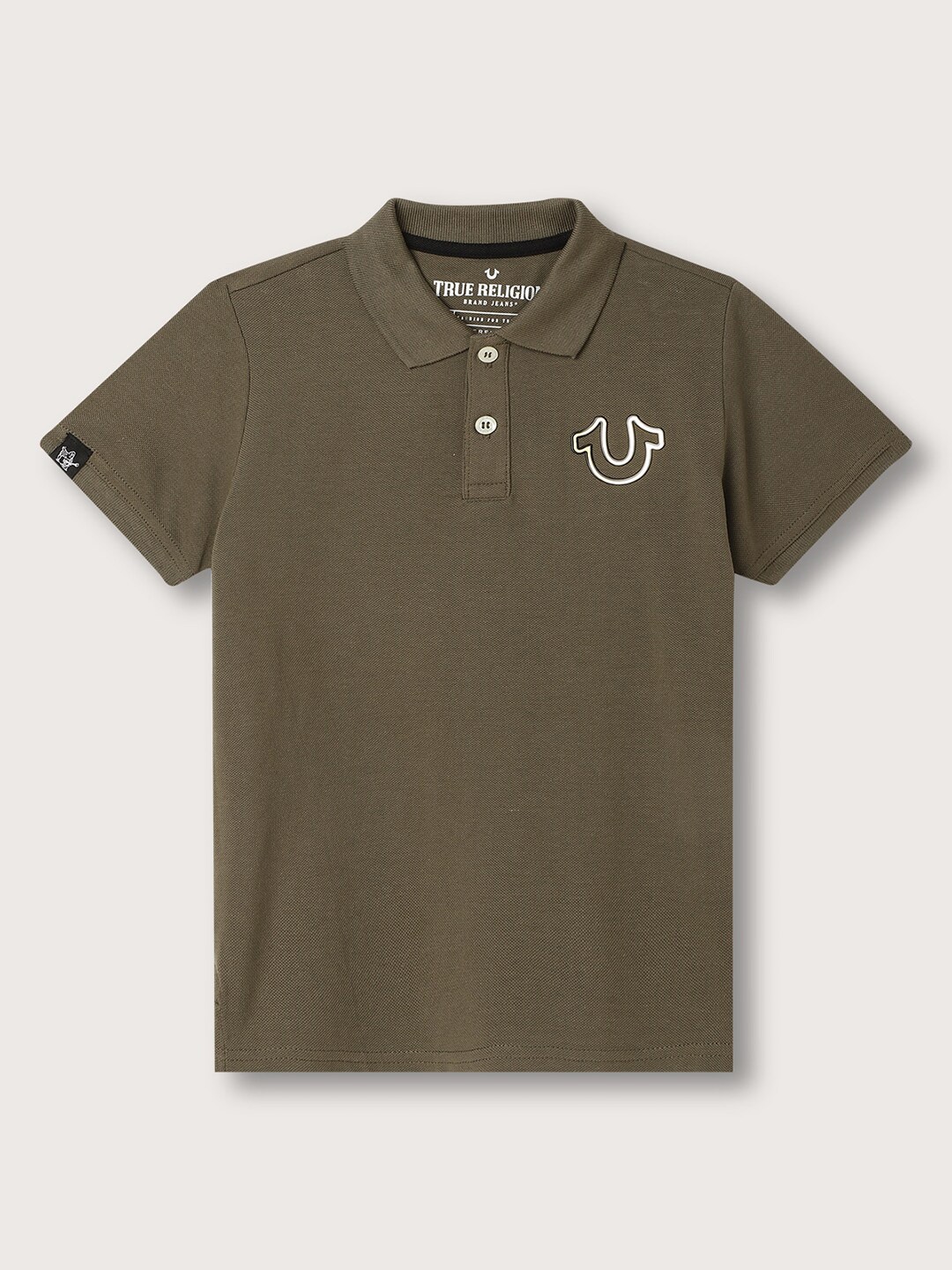 

True Religion Boys Polo Collar Cotton T-shirt, Olive