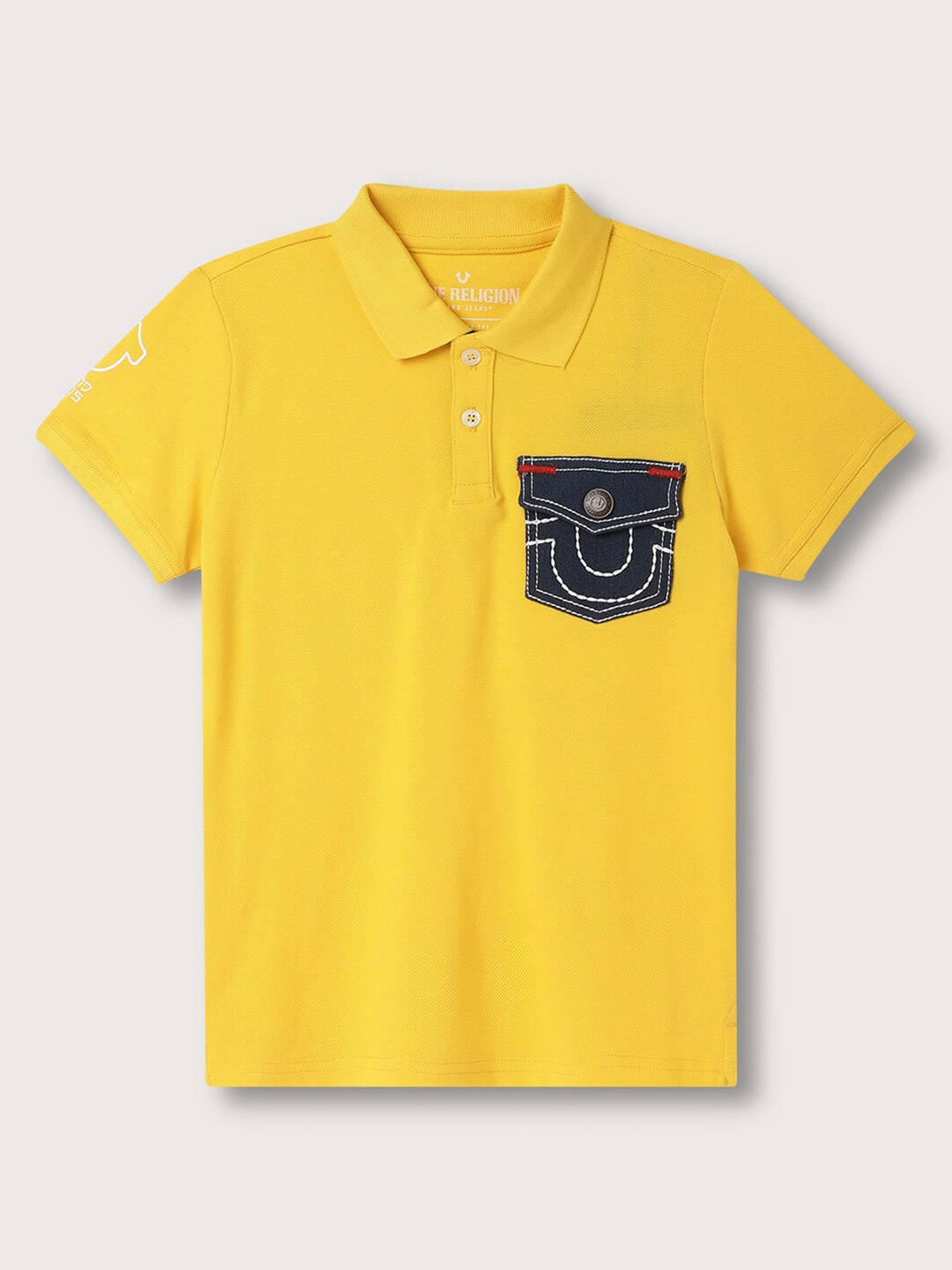 

True Religion Boys Polo Collar Pocket Detailed Cotton T-shirt, Yellow