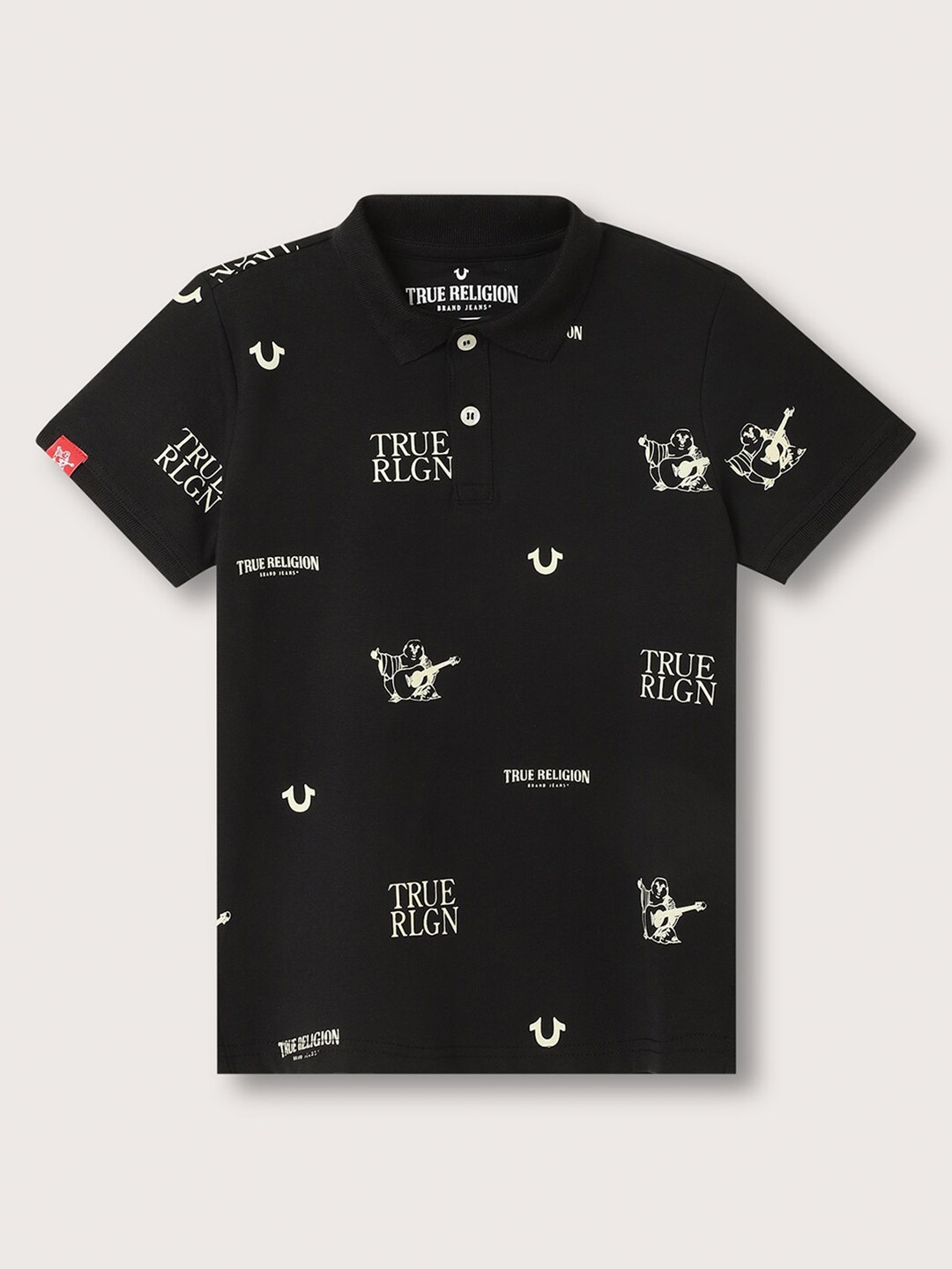 

True Religion Boys Typograohy Printed Polo Collar Cotton T-shirt, Black