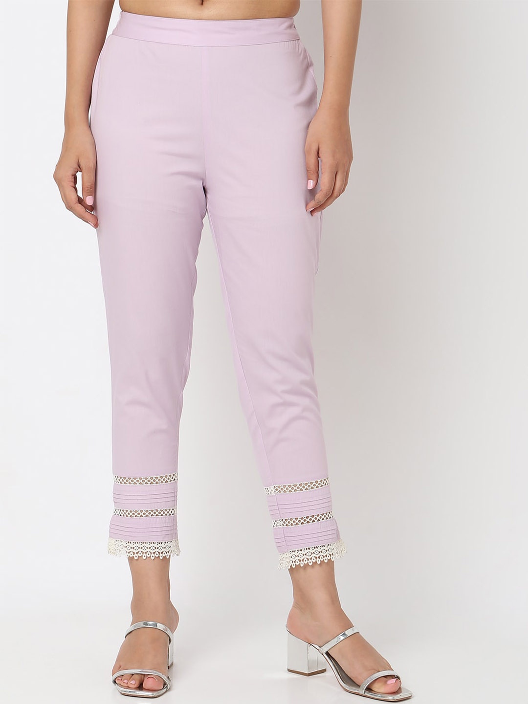 

Ethnicity Women Original Mid-Rise Straight Fit Cotton Cigarette Trousers, Purple