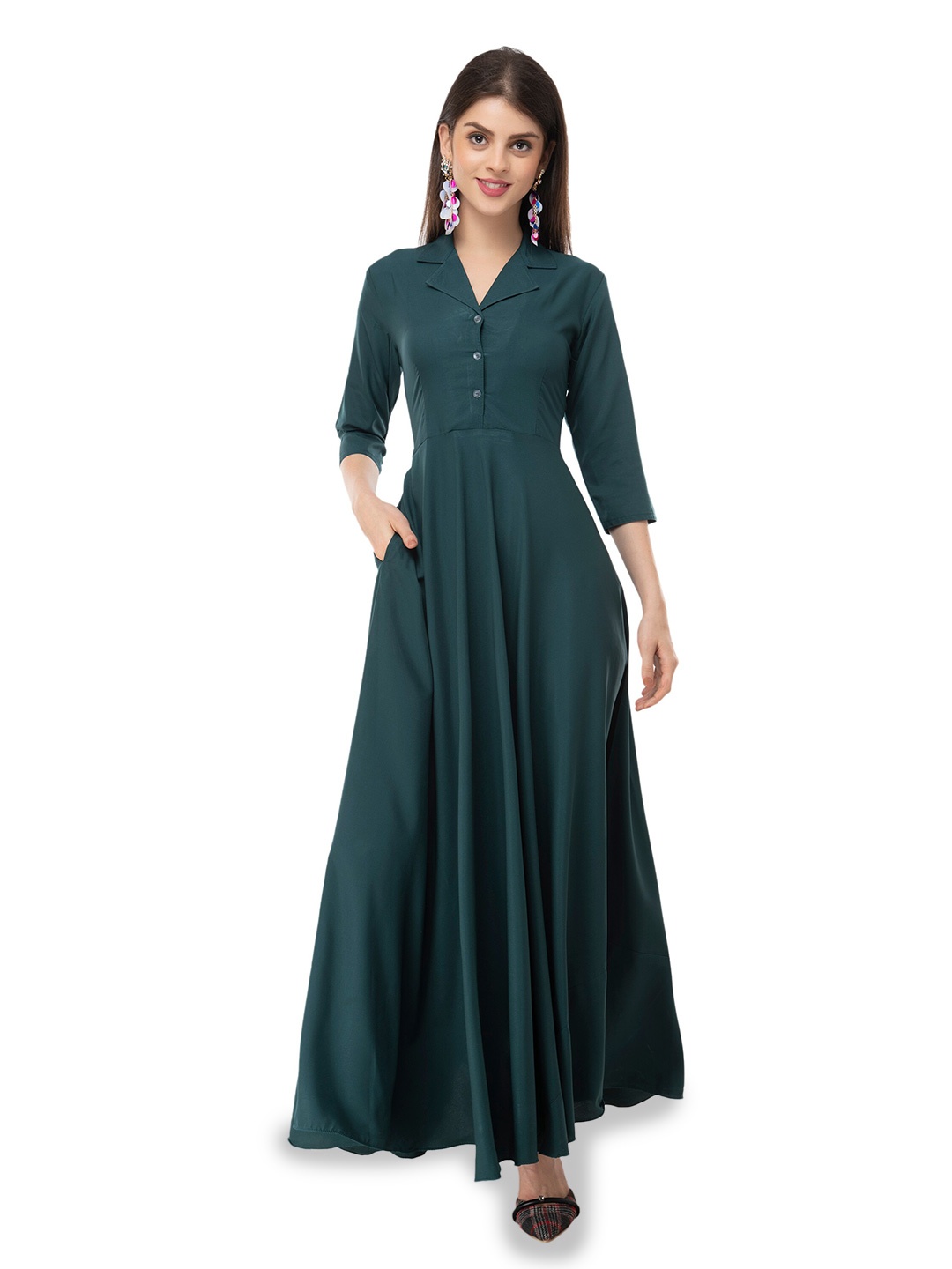 

Rudraaksha Creations Spread Collar Crepe Maxi Dress, Teal
