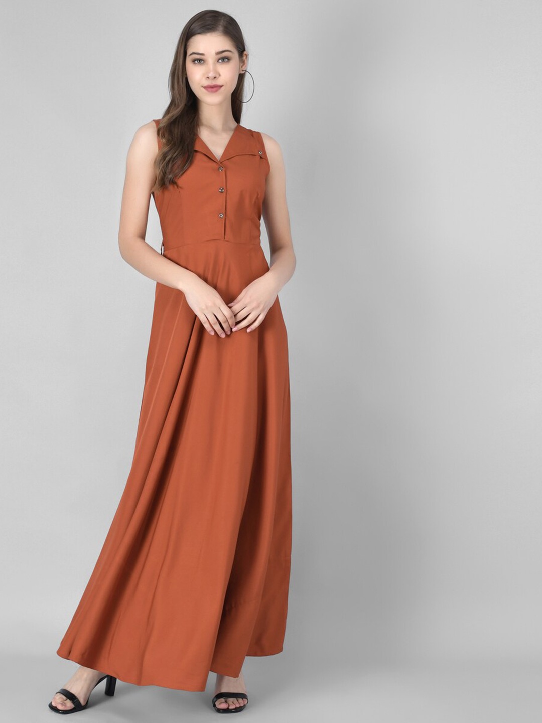 

Rudraaksha Creations Shirt Collar Crepe Maxi Dress, Rust