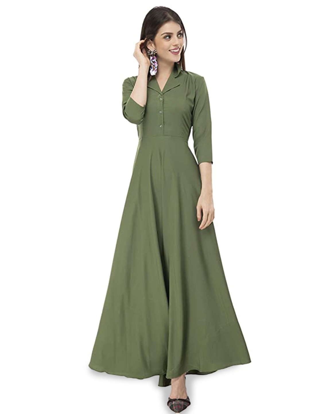 

Rudraaksha Creations Shirt Collar Crepe Maxi Dress, Green