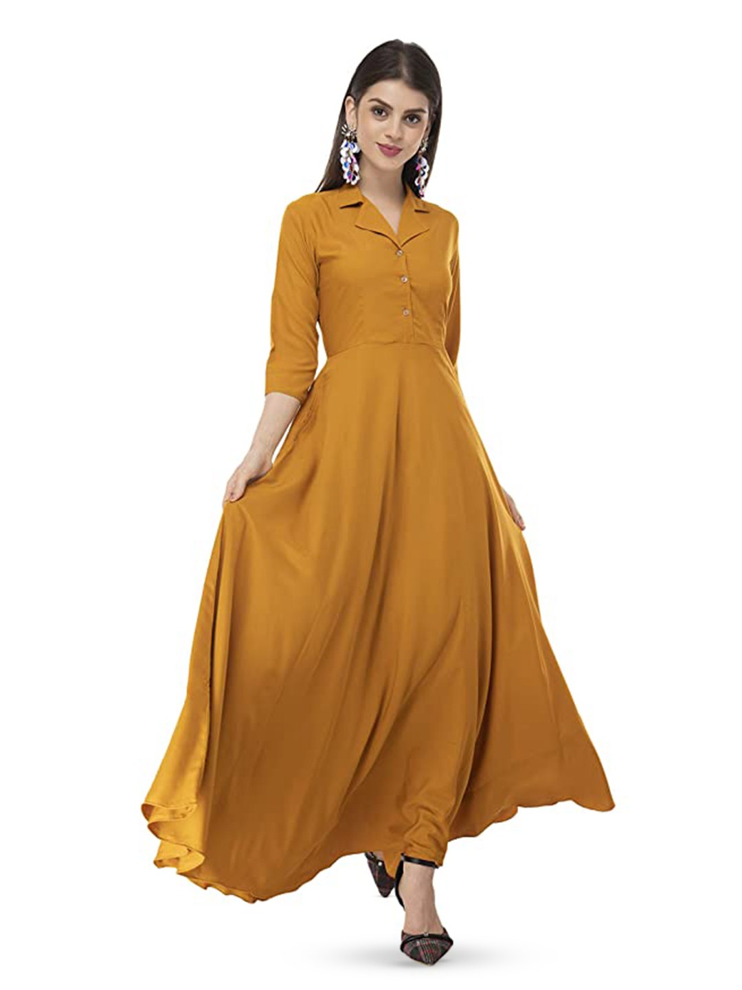 

Rudraaksha Creations Spread Collar Crepe Maxi Dress, Mustard