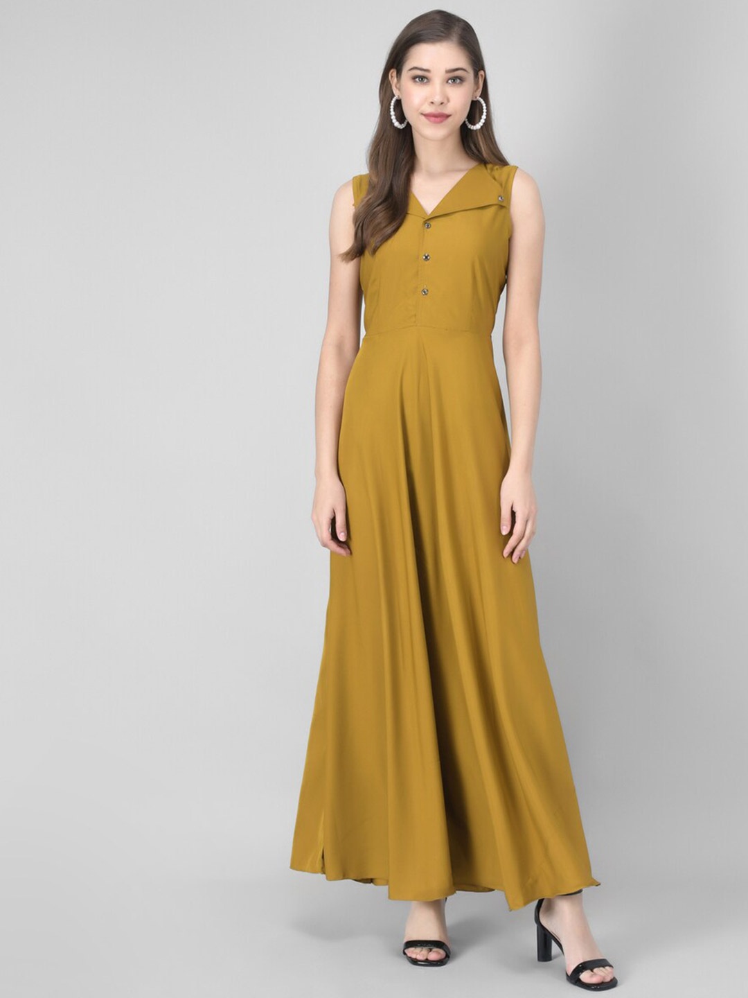 

Rudraaksha Creations Spread Collar Crepe Maxi Dress, Mustard
