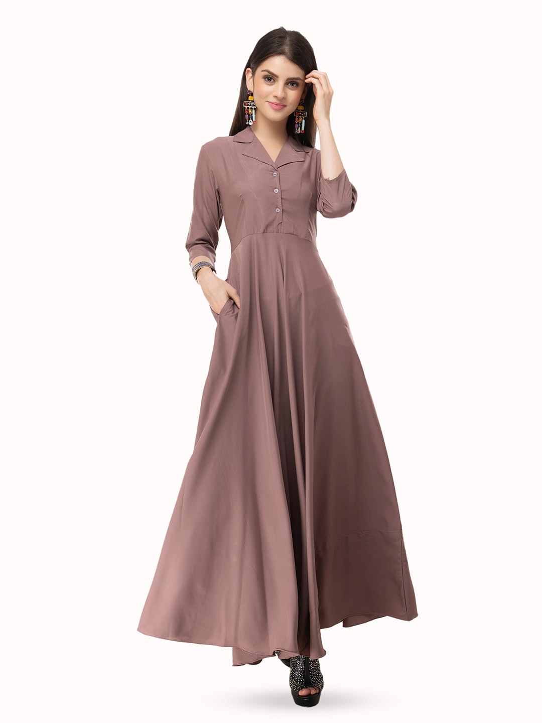 

Rudraaksha Creations Spread Collar Crepe Maxi Dress, Mauve
