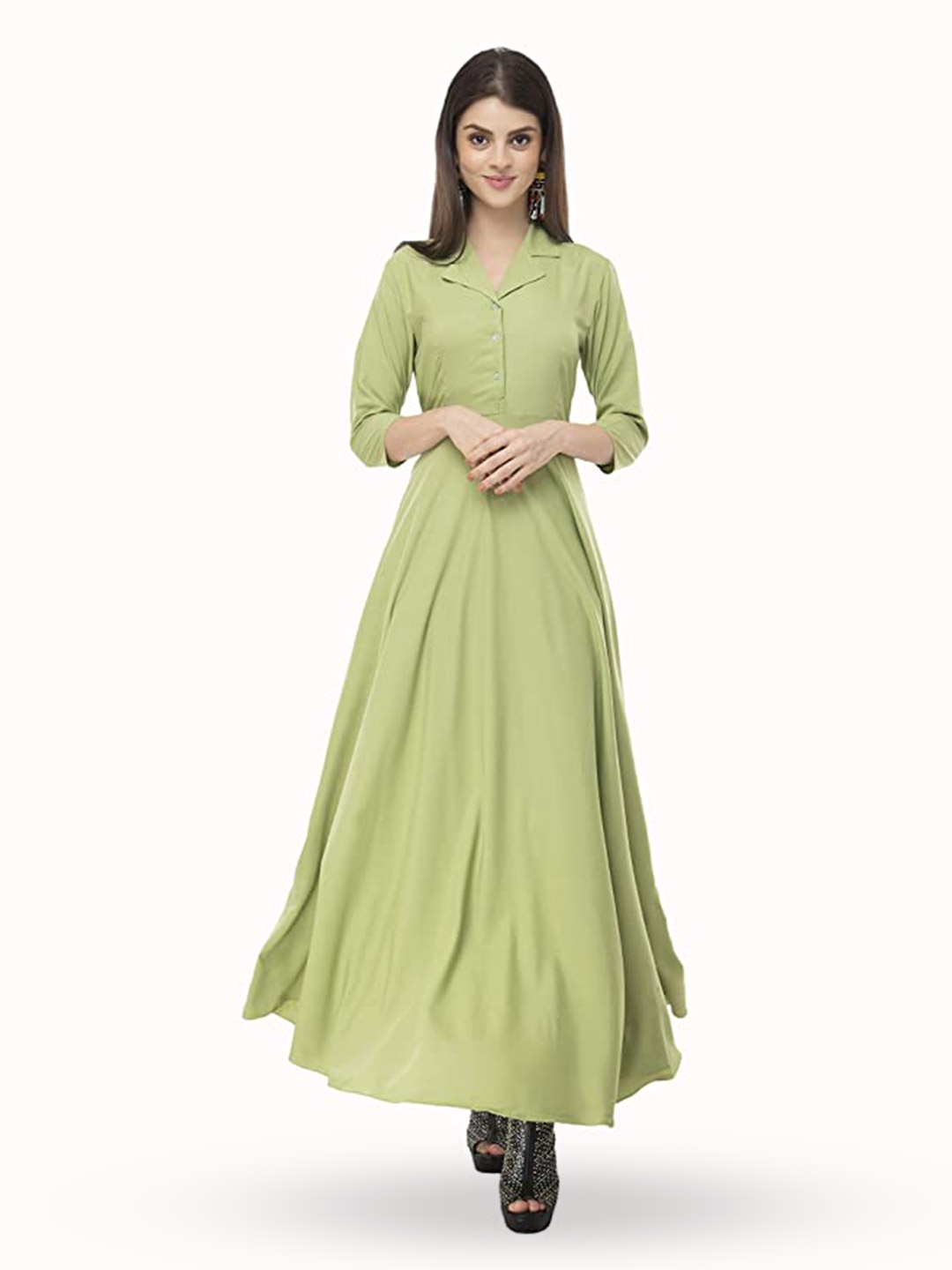 

Rudraaksha Creations Spread Collar Crepe Maxi Dress, Sea green