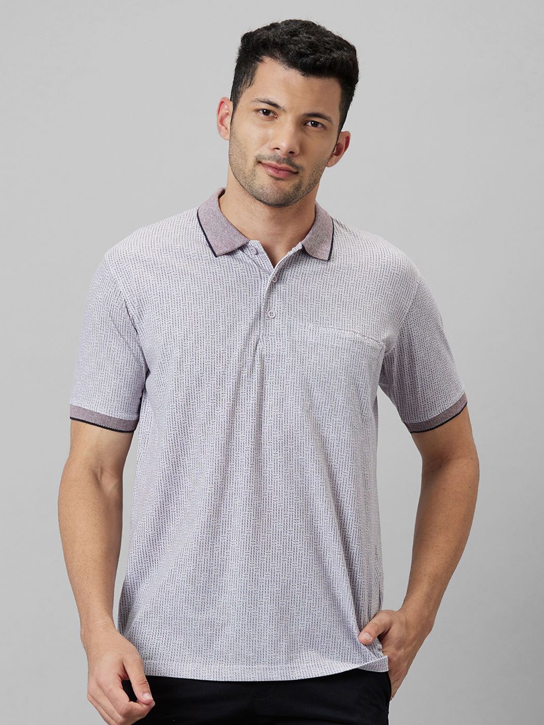 

WHITE HANGER Conversational Printed Polo Collar Cotton T-shirt, Grey