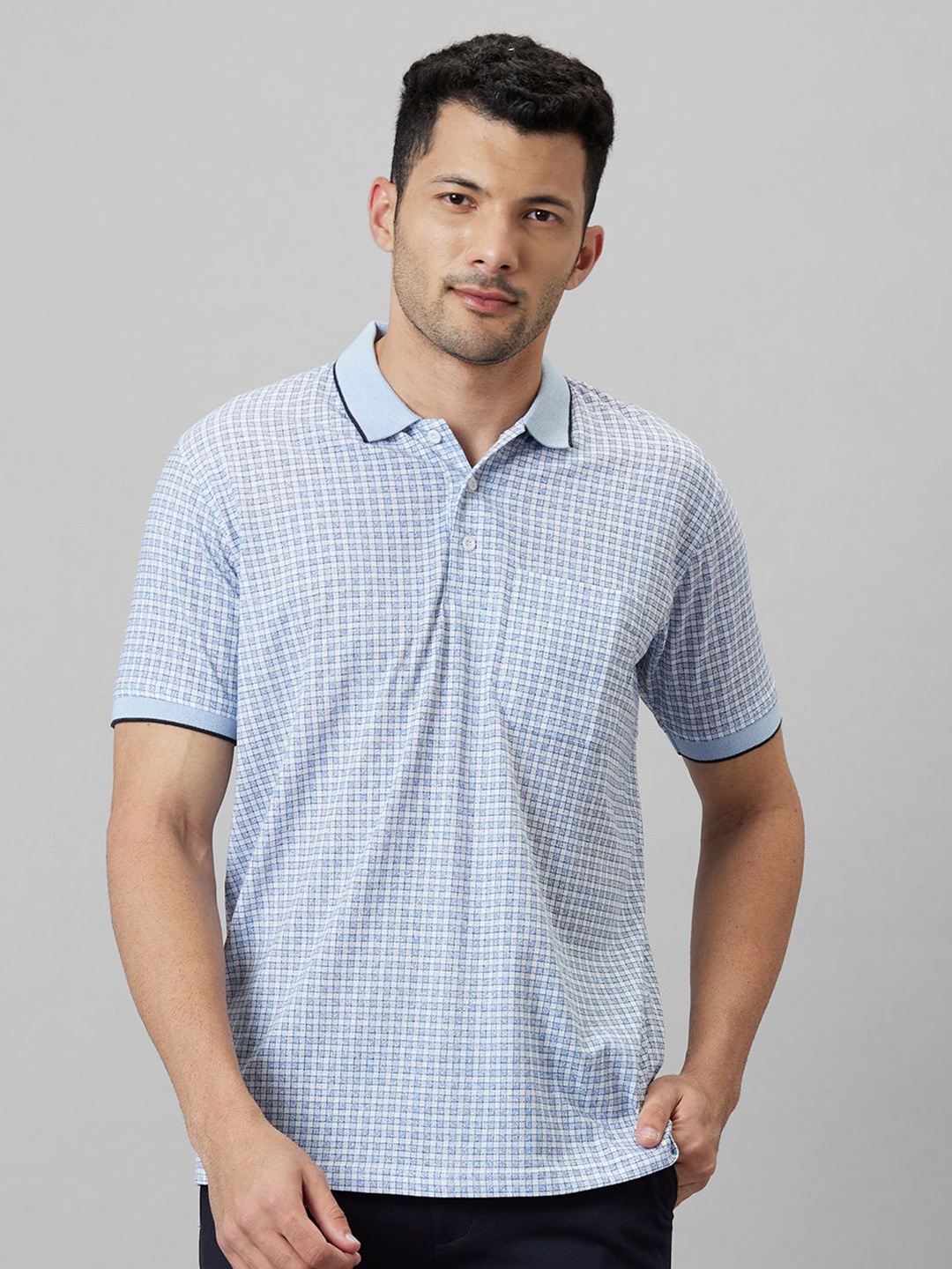 

WHITE HANGER Conversational Printed Polo Collar Cotton T-shirt, Blue