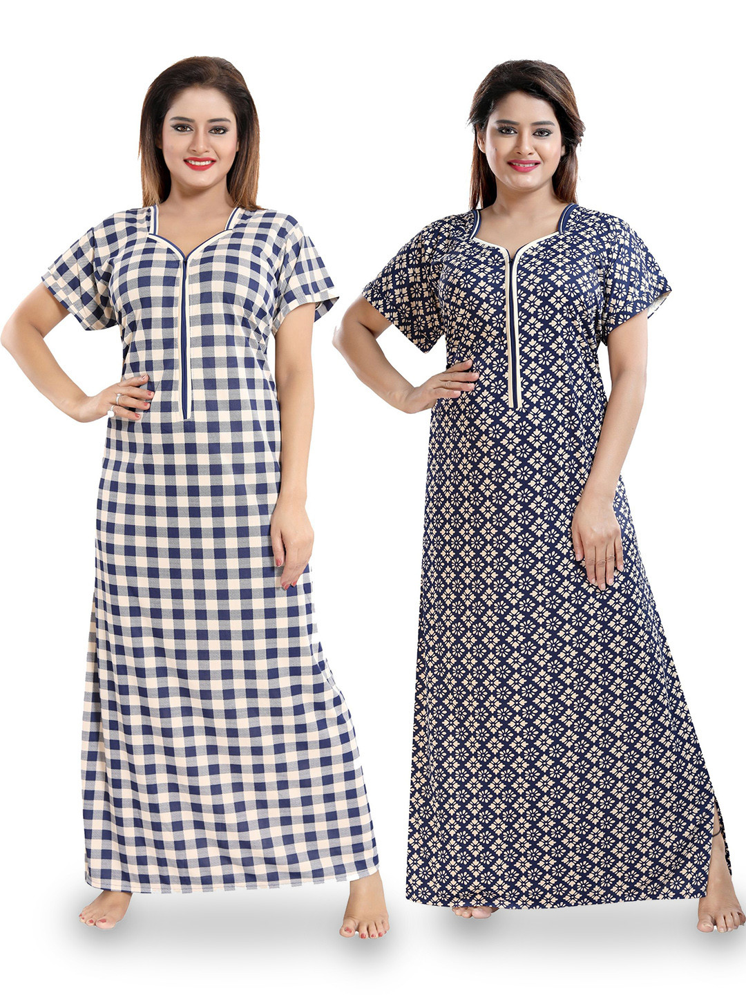

SHOPPING STATION Pack of 2 Printed Maxi Nightdress, Beige