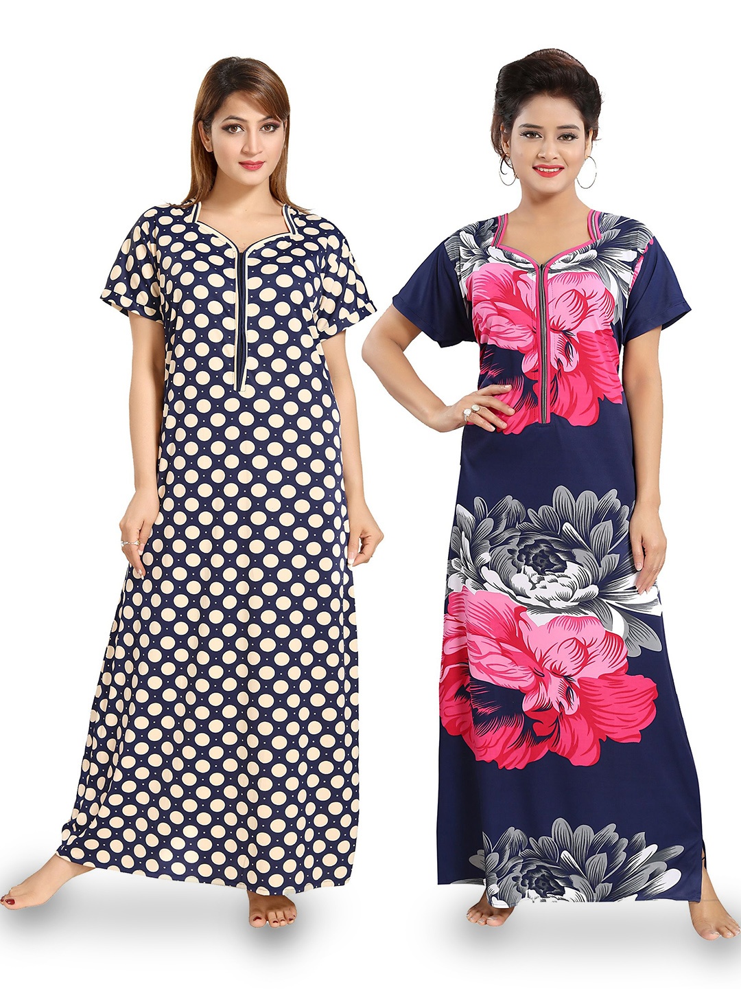

SHOPPING STATION Pack Of 2 Floral Printed Satin Maxi Nightdress, Blue