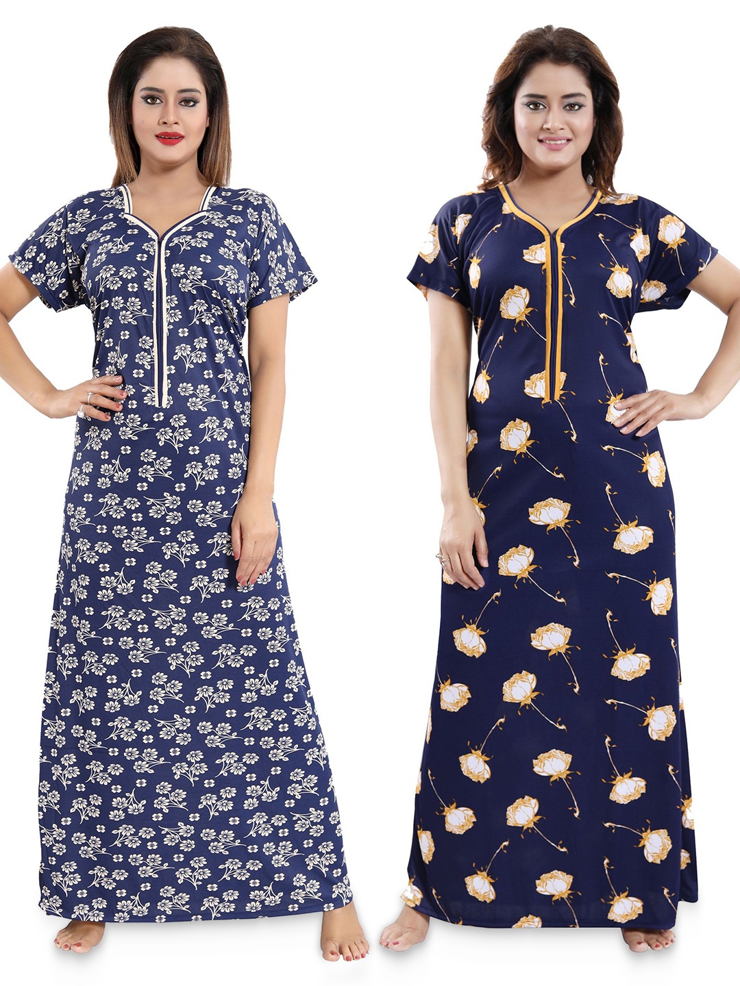 

SHOPPING STATION Pack Of 2 Floral Printed Satin Maxi Nightdress, Blue