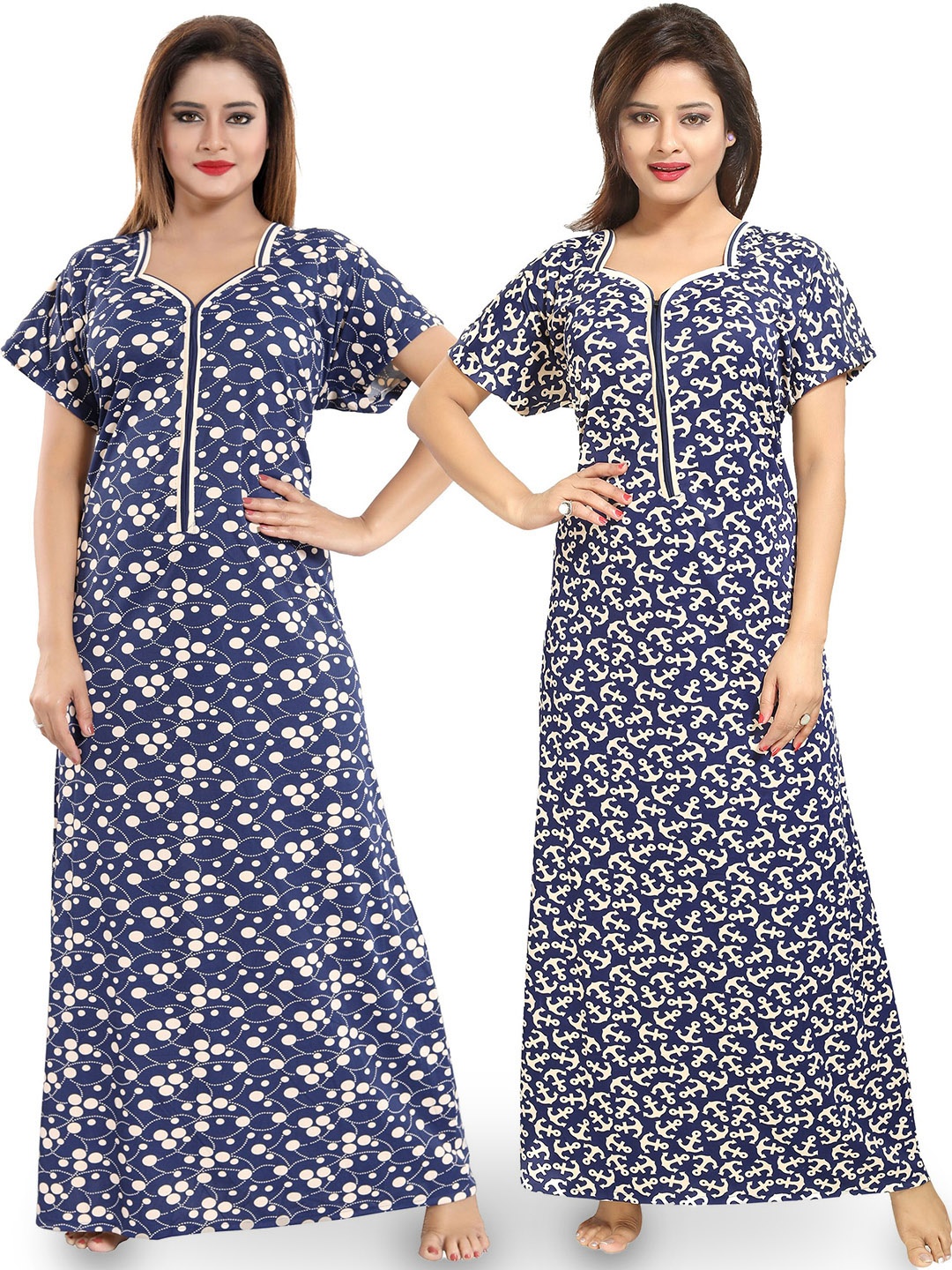 

SHOPPING STATION Pack Of 2 Conversational Printed Satin Maxi Nightdress, Blue