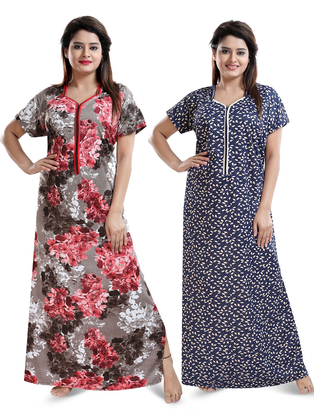 

SHOPPING STATION Pack Of 2 Floral Printed Satin Maxi Nightdress, Grey