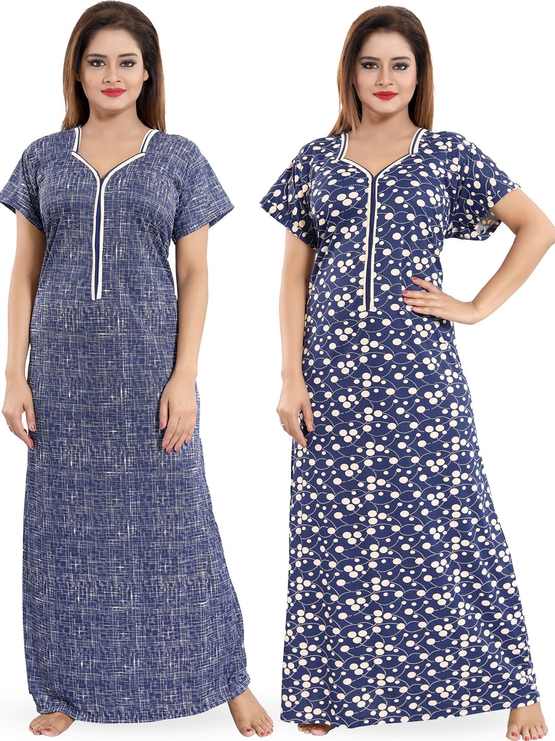 

SHOPPING STATION Pack Of 2 Printed Satin Maxi Nightdresses, Blue
