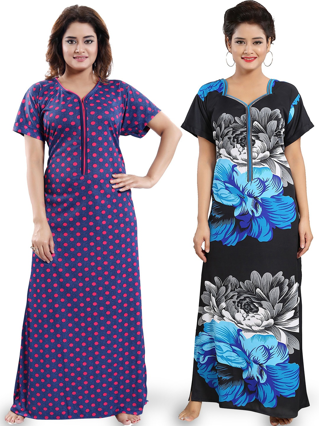 

SHOPPING STATION Pack Of 2 Floral Printed Satin Maxi Nightdress, Purple
