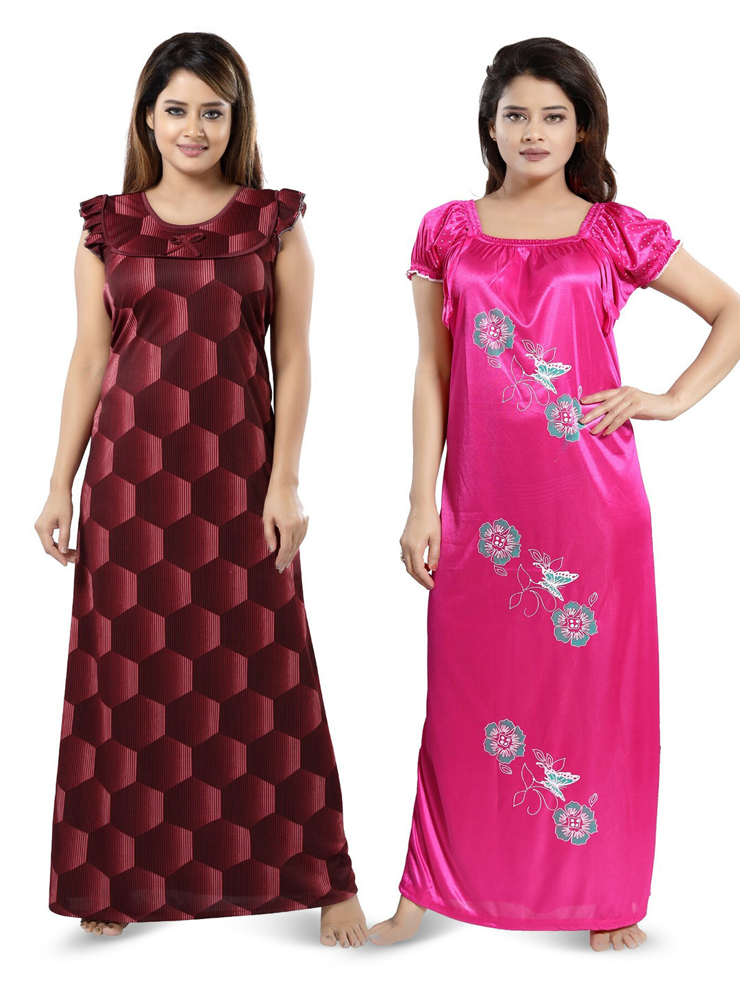 

SHOPPING STATION Pack Of 2 Abstract Printed Satin Maxi Nightdress, Pink